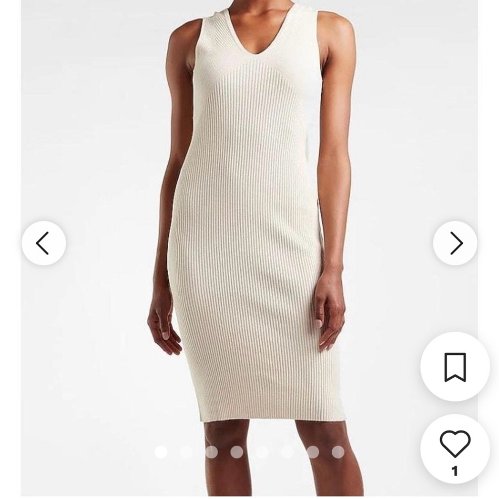 Express Ribbed V Neck Midi Cream Sweater Dress Size Small